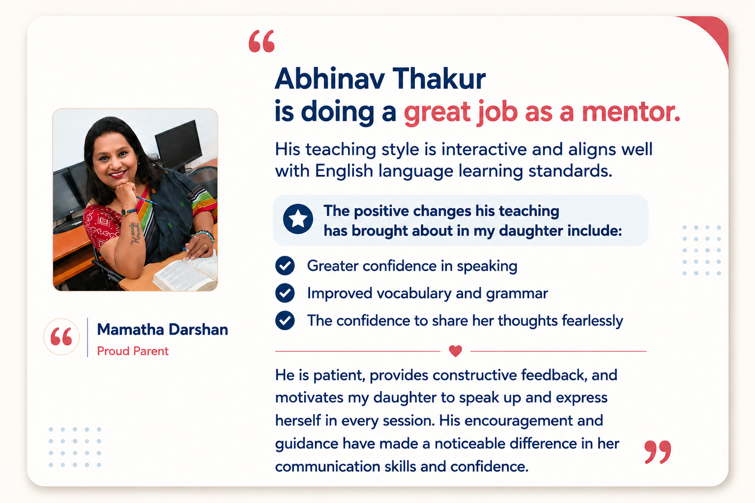 Review from Mamatha Darshan, proud parent of Kaushiki